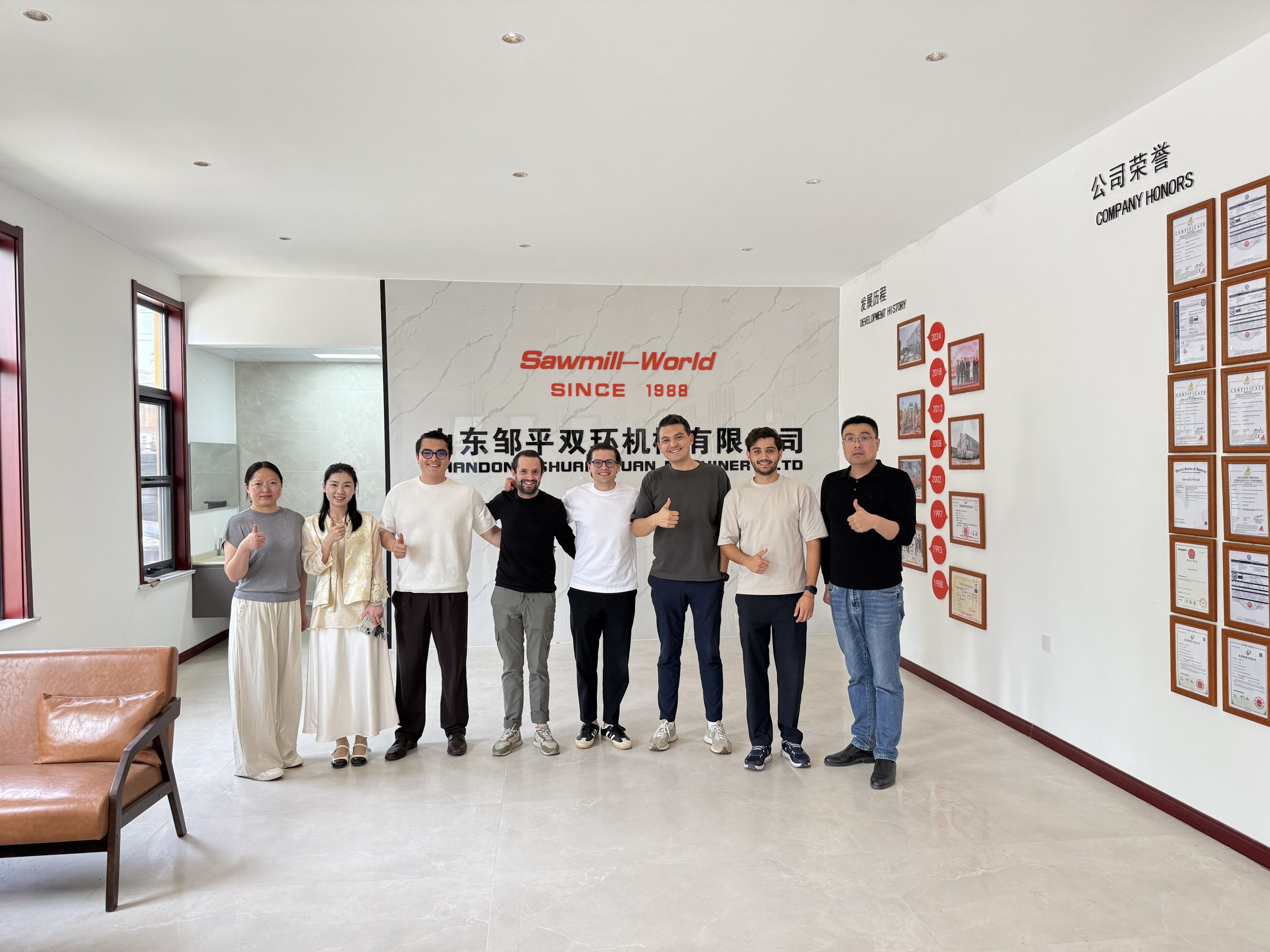 Mexican wood processing clients visit Sawmillworld factory to inspect pallet nailing machines